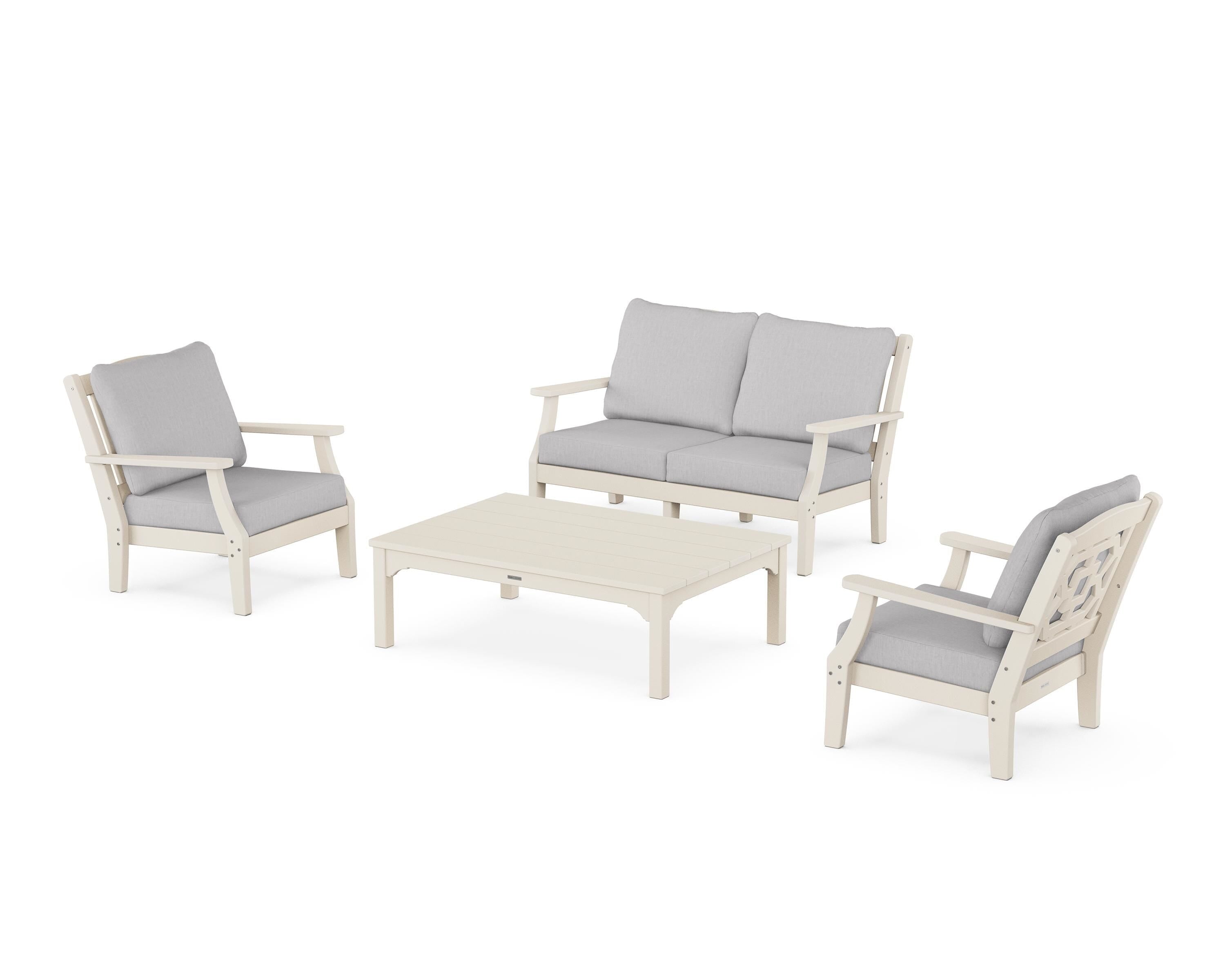 Martha Stewart by POLYWOOD® Chinoiserie 4-Piece Deep Seating Set with Loveseat in Sand / Granite
