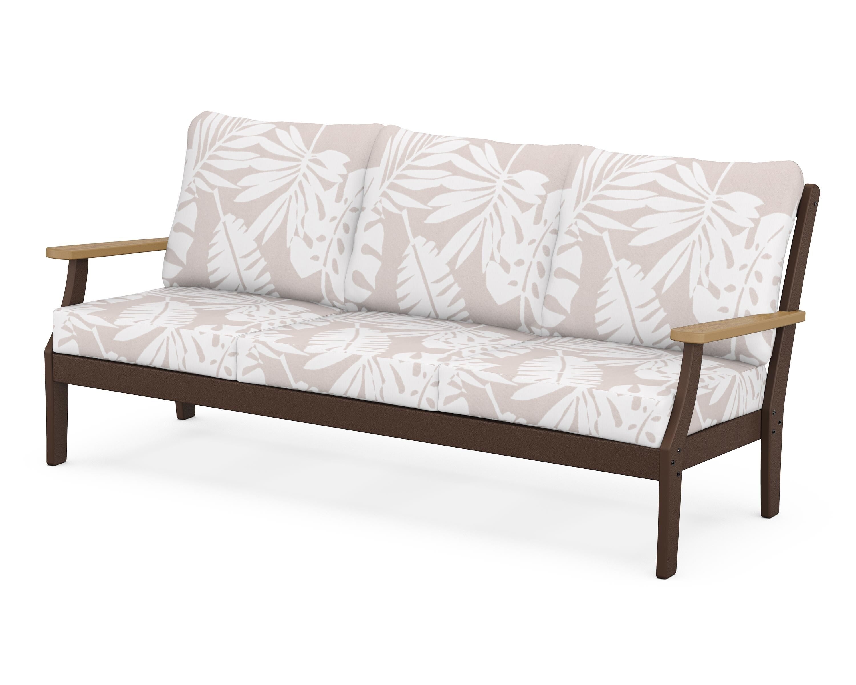 POLYWOOD® Braxton Deep Seating Sofa in Mahogany / Natural / Leaf Dune Burlap