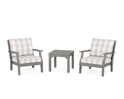 Martha Stewart by POLYWOOD® Chinoiserie 3-Piece Deep Seating Set in Slate Grey / Buffalo Plaid Dune Burlap
