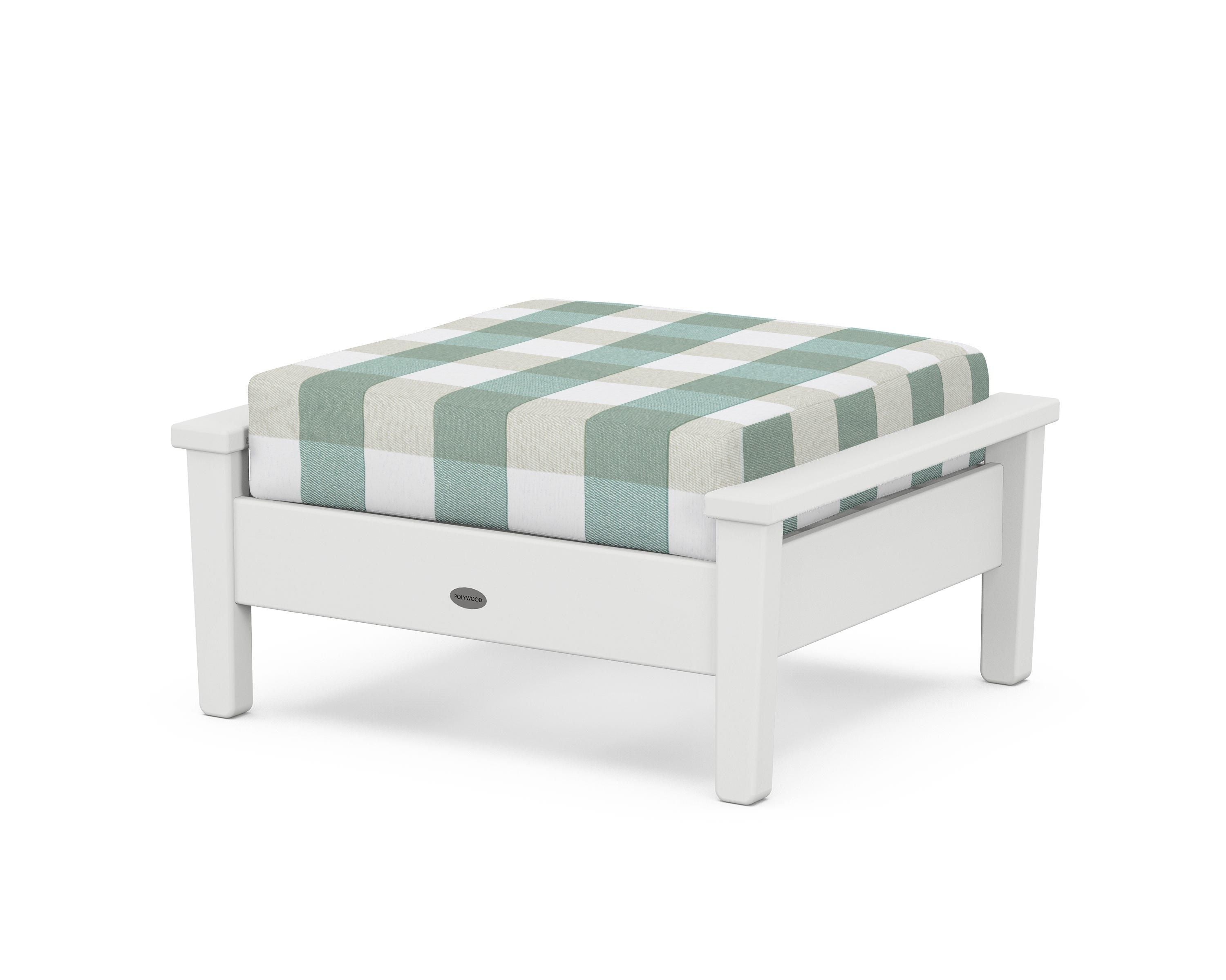 POLYWOOD® Prescott Deep Seating Ottoman in White / Buffalo Plaid Glacier Spa