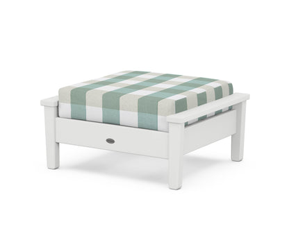 POLYWOOD® Prescott Deep Seating Ottoman in White / Buffalo Plaid Glacier Spa