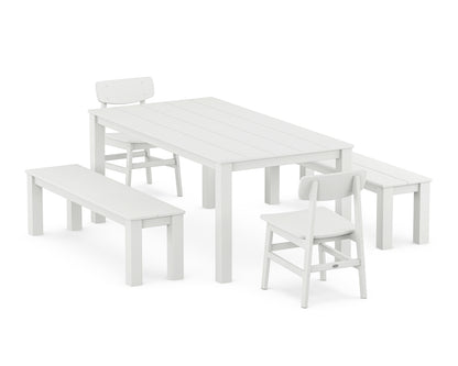 POLYWOOD® Modern Studio Urban Chair 5-Piece Parsons Dining Set with Benches in White