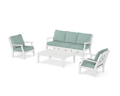 Martha Stewart by POLYWOOD® Chinoiserie 4-Piece Deep Seating Set with Sofa in White / Glacier Spa