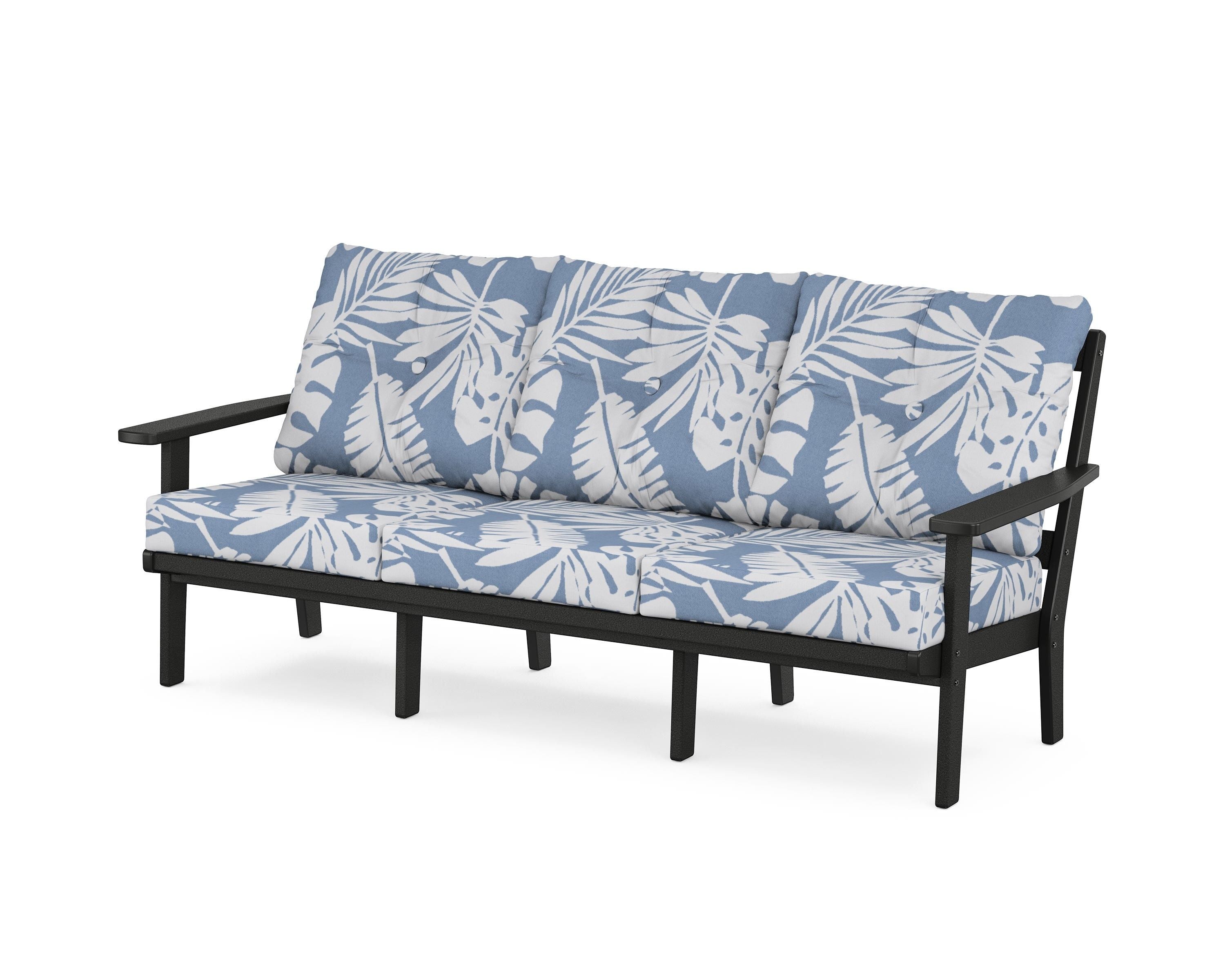 POLYWOOD® Oxford Deep Seating Sofa in Black / Leaf Sky Blue