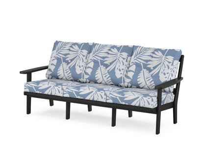POLYWOOD® Oxford Deep Seating Sofa in Black / Leaf Sky Blue