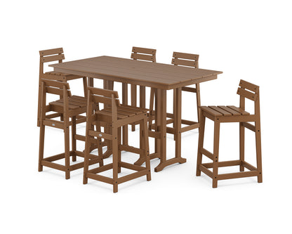 POLYWOOD® Modern Studio Plaza Lowback Bar Chair 7-Piece Set in Teak