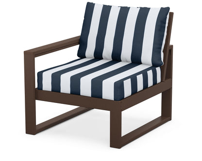 POLYWOOD® EDGE Modular Left Arm Chair in Mahogany / Cabana Stripe Marine Indigo
