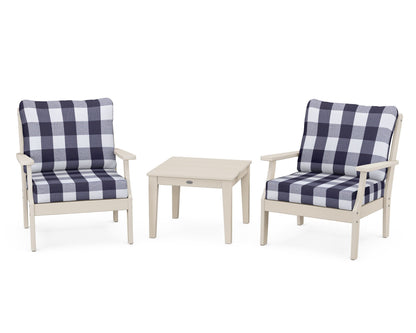 POLYWOOD® Braxton 3-Piece Deep Seating Set in Sand / Buffalo Plaid Navy