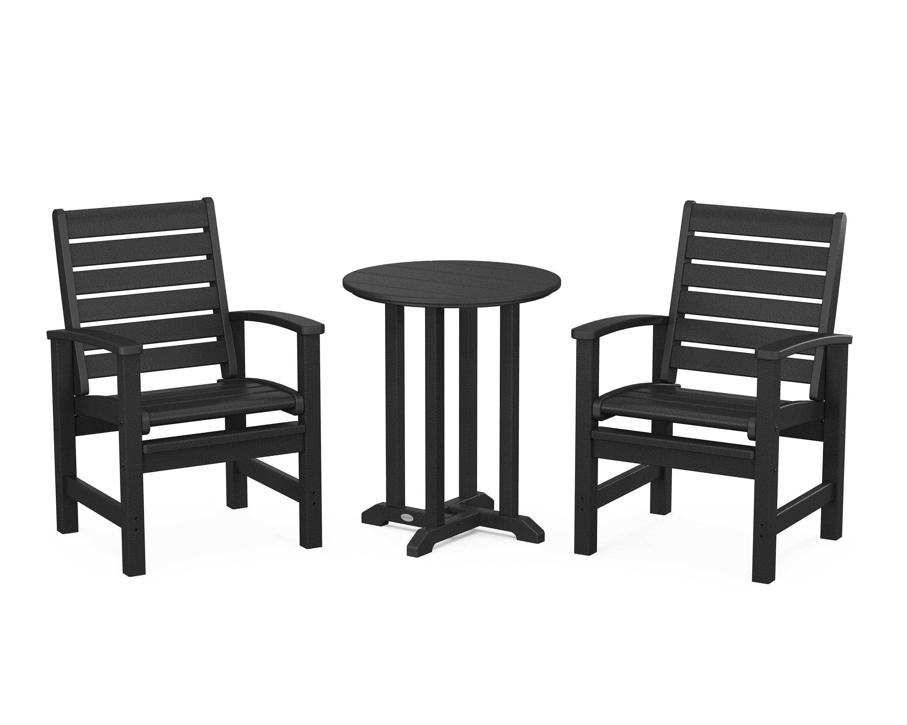 POLYWOOD® Signature 3-Piece Round Farmhouse Bistro Dining Set in Black