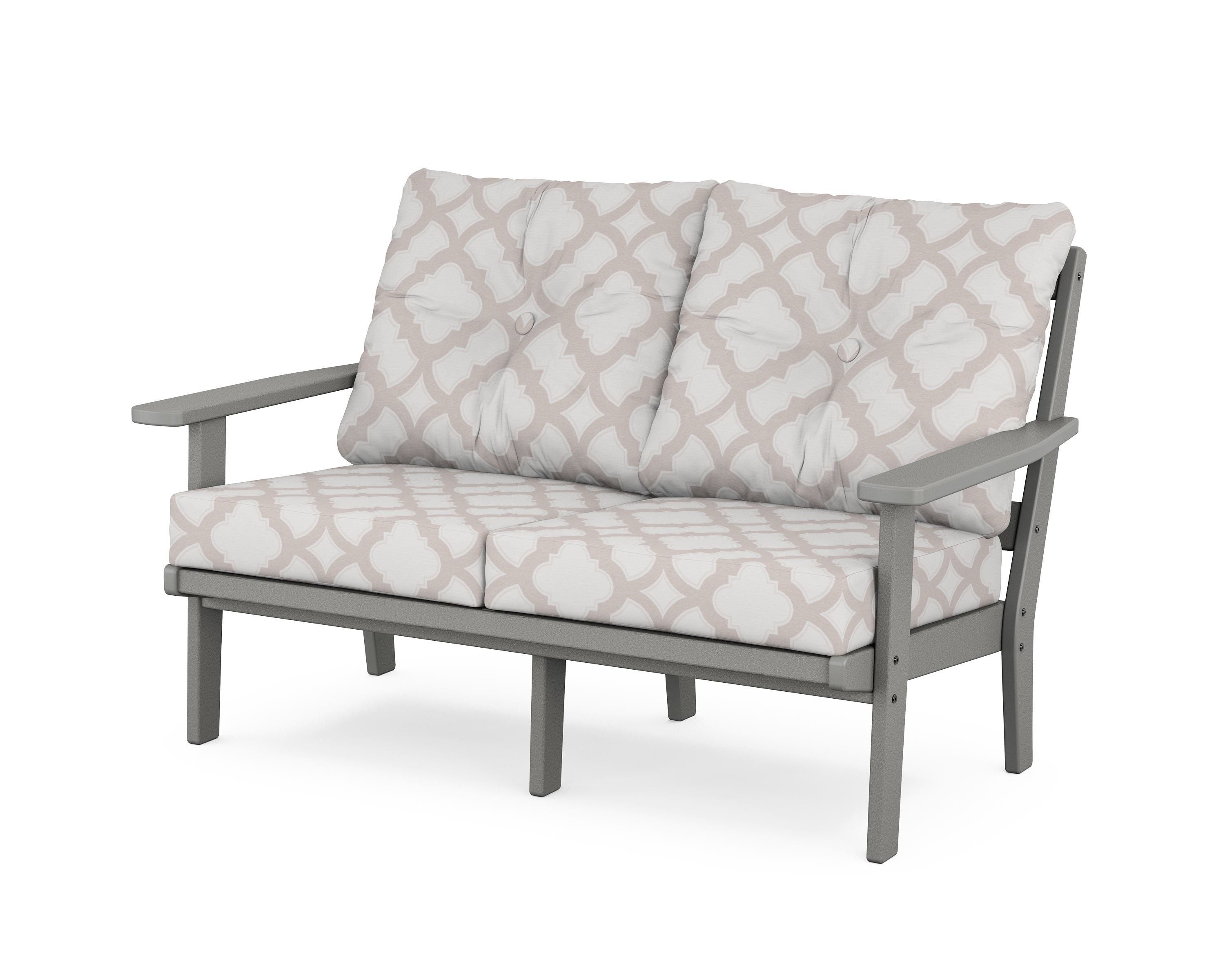 POLYWOOD® Oxford Deep Seating Loveseat in Slate Grey / Trellis Dune Burlap