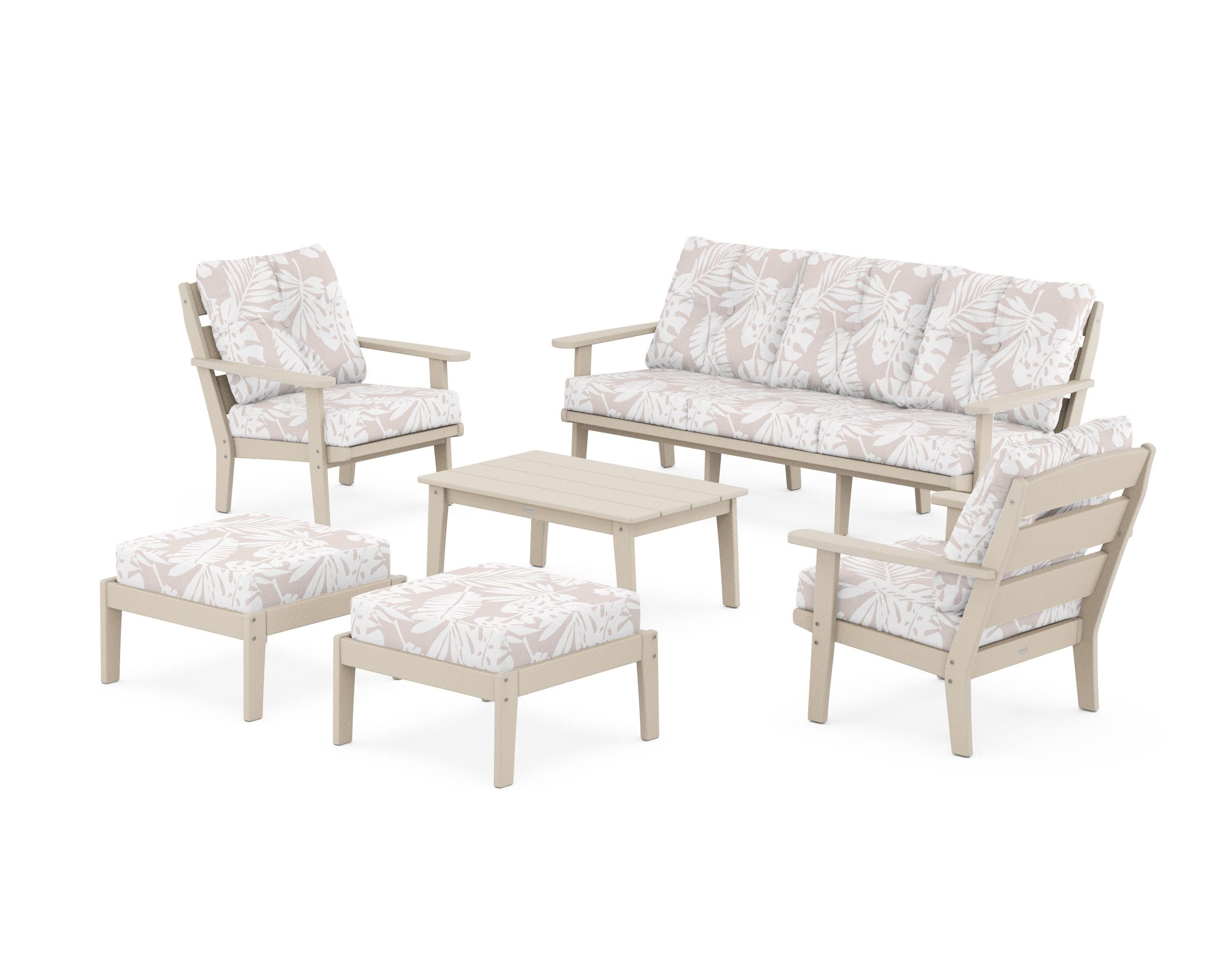 POLYWOOD® Lakeside 6-Piece Lounge Sofa Set in Sand / Leaf Dune Burlap