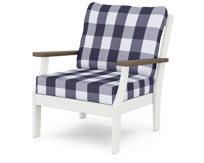 POLYWOOD® Braxton Deep Seating Chair in White / Kona / Buffalo Plaid Navy