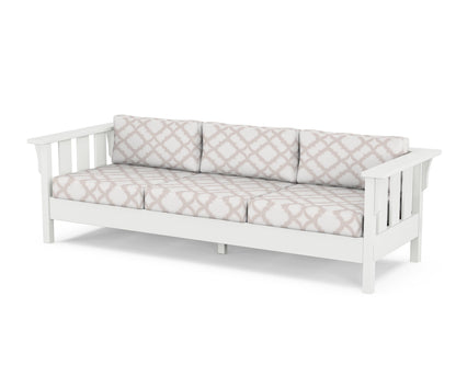 Martha Stewart by POLYWOOD® Acadia Deep Seating Sofa in White / Trellis Dune Burlap