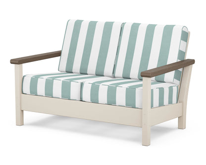 POLYWOOD® Harbour Deep Seating Loveseat in Sand / Kona / Cabana Stripe Glacier Spa