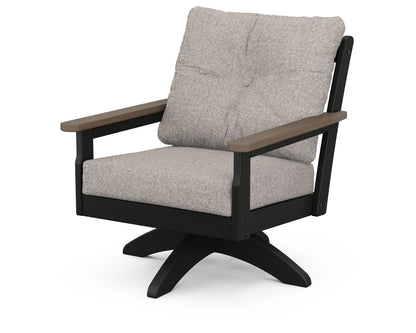 POLYWOOD® Vineyard Deep Seating Swivel Chair in Black / Kona / Weathered Tweed