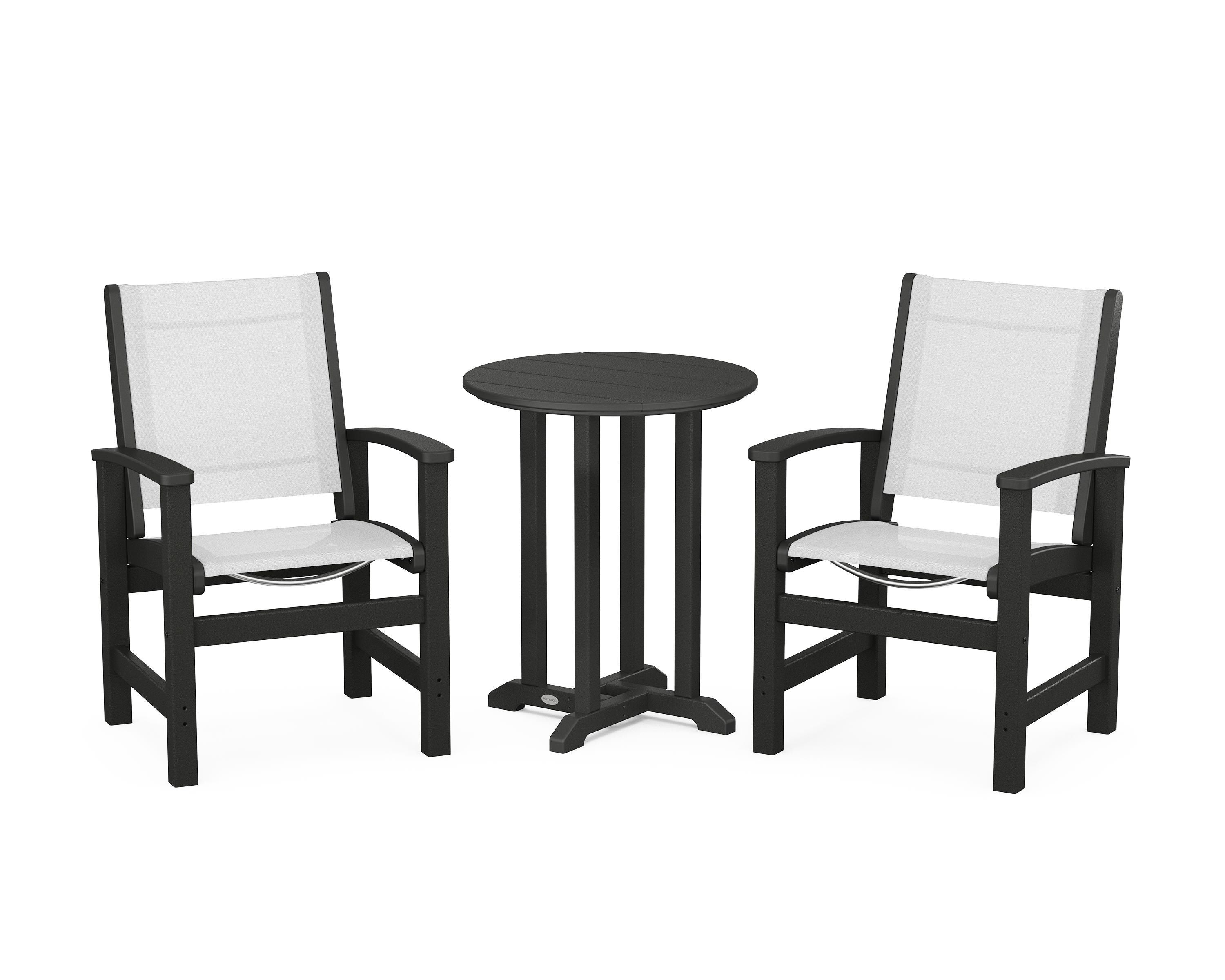 POLYWOOD® Coastal 3-Piece Round Bistro Dining Set in Black / White Sling