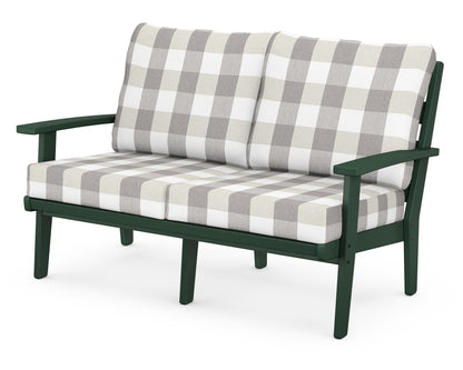 POLYWOOD® Grant Park Deep Seating Loveseat in Green / Buffalo Plaid Grey Mist