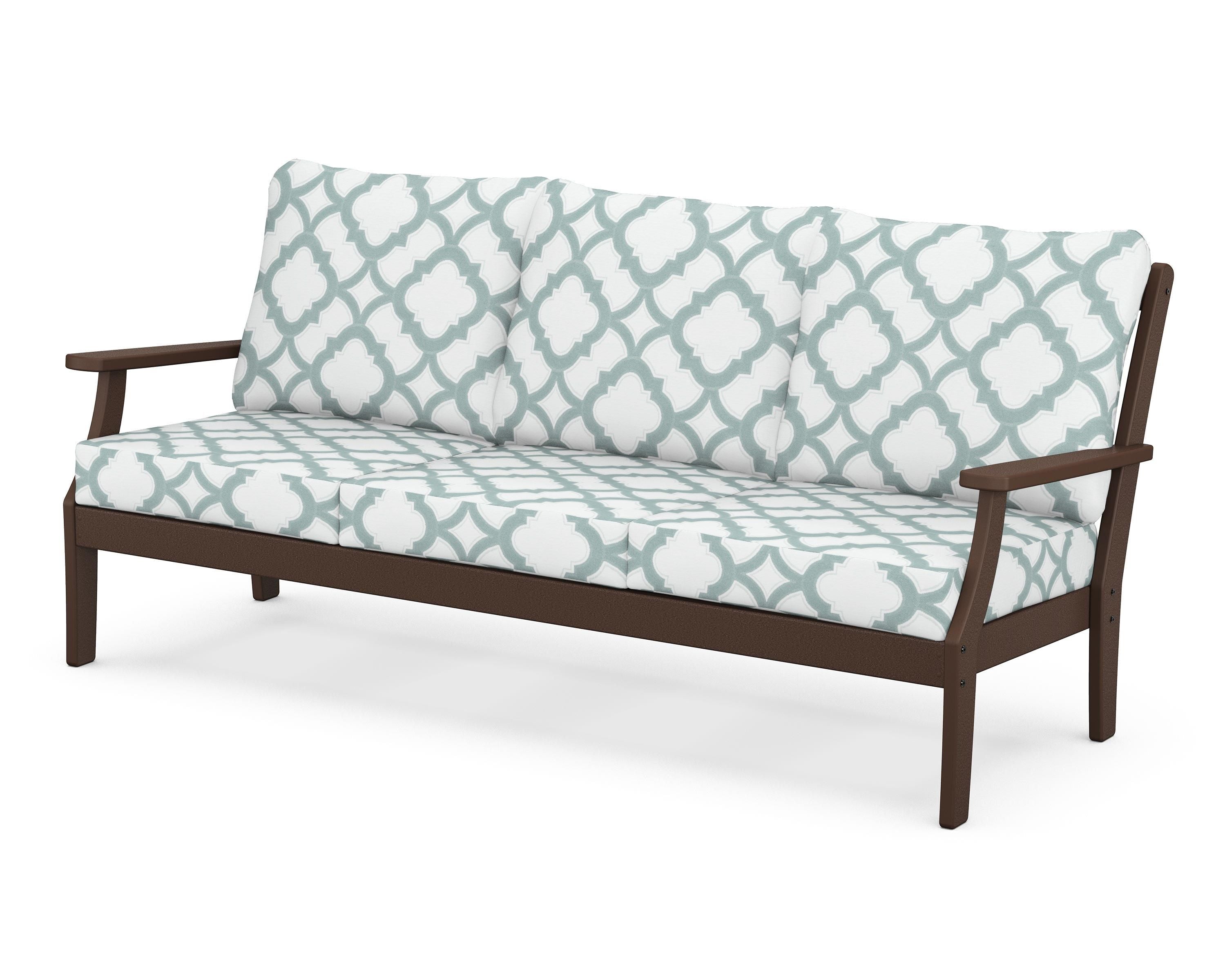 POLYWOOD® Braxton Deep Seating Sofa in Mahogany / Trellis Glacier Spa