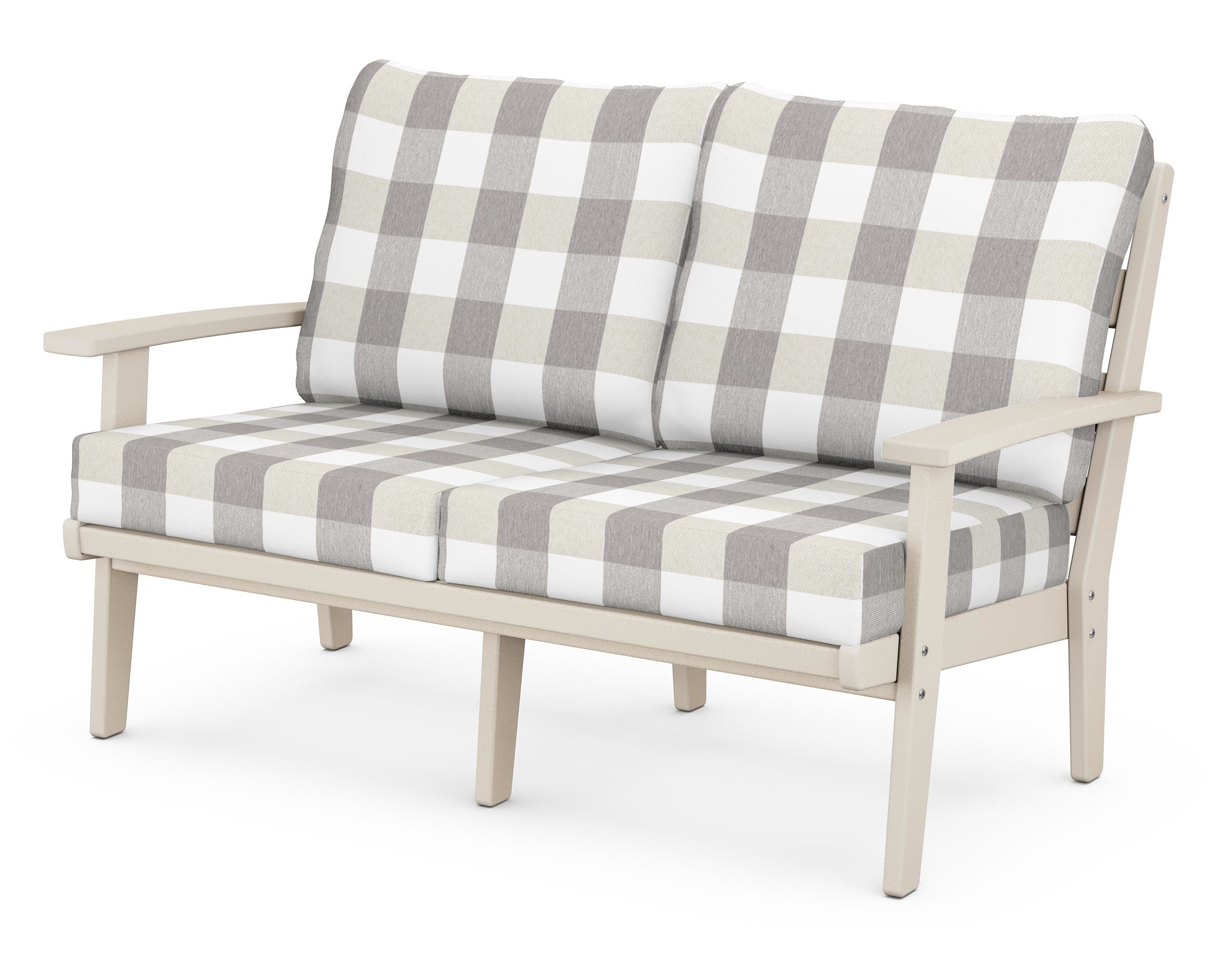 POLYWOOD® Grant Park Deep Seating Loveseat in Sand / Buffalo Plaid Grey Mist