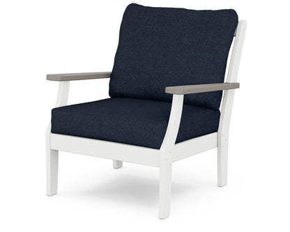 POLYWOOD® Braxton Deep Seating Chair in White / Driftwood / Marine Indigo