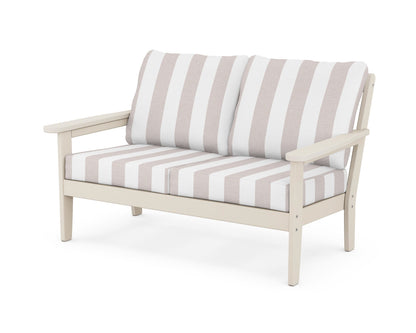 Country Living Cottage Deep Seating Loveseat in Sand / Cabana Stripe Dune Burlap