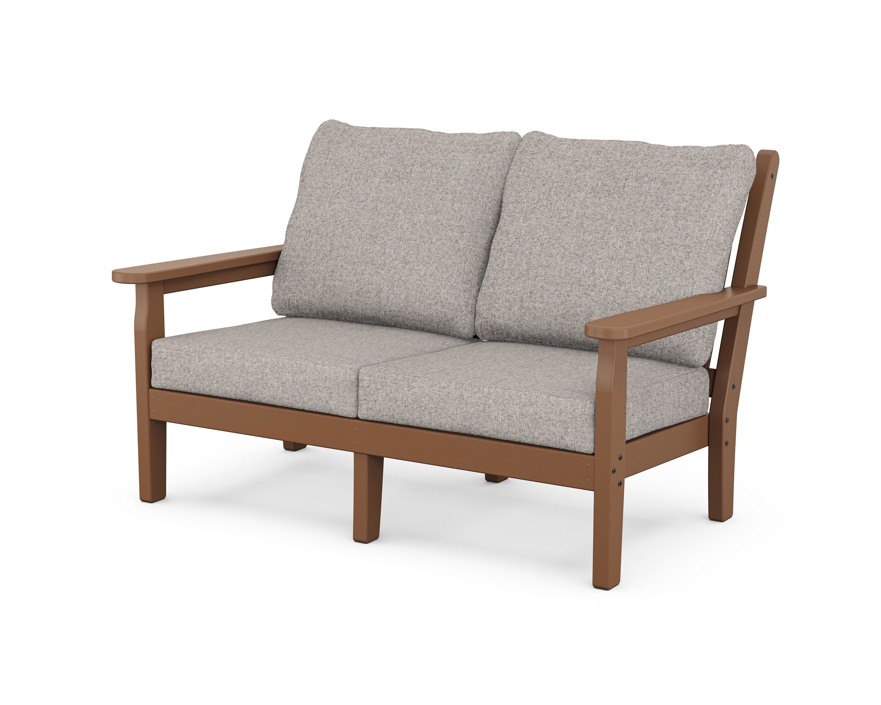 POLYWOOD® Chippendale Deep Seating Loveseat in Teak / Weathered Tweed