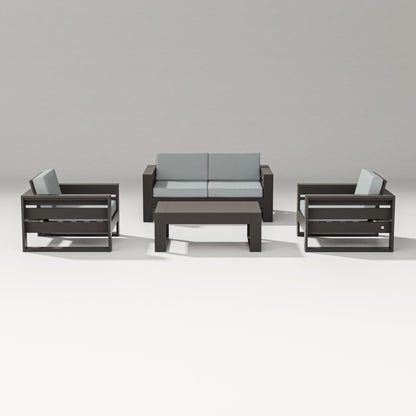 PW Designer Series Latitude 4-Piece Lounge Loveseat Set in Vintage Coffee / Spa