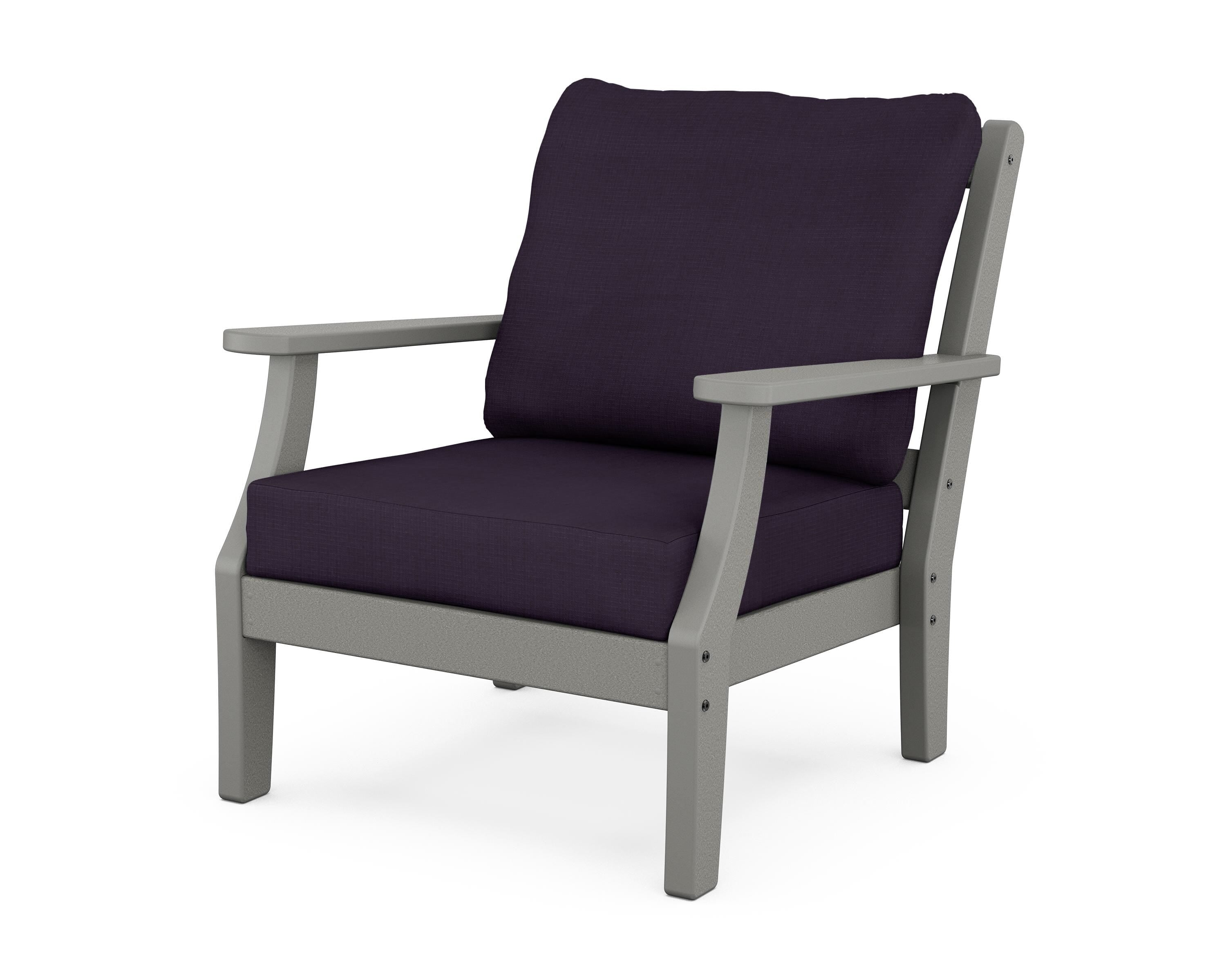 Martha Stewart by POLYWOOD® Chinoiserie Deep Seating Chair in Slate Grey / Navy Linen