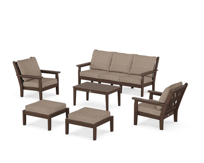 POLYWOOD® Chippendale 6-Piece Lounge Sofa Set in Mahogany / Spiced Burlap