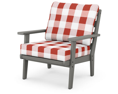 POLYWOOD® Grant Park Deep Seating Chair in Slate Grey / Buffalo Plaid Crimson
