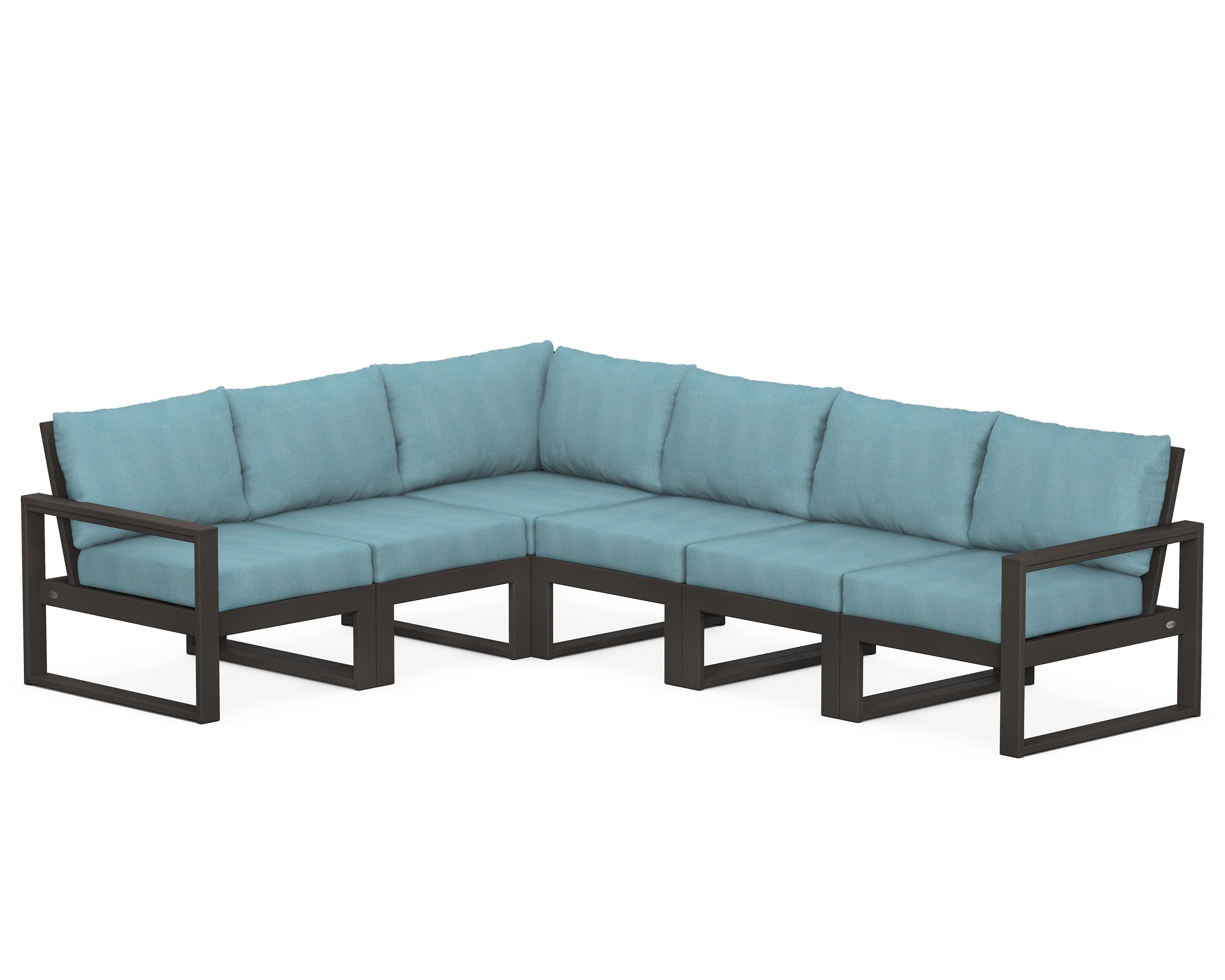 POLYWOOD® EDGE 6-Piece Modular Deep Seating Set in Vintage Coffee / Lattice Sky Blue