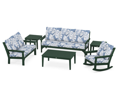 POLYWOOD® Vineyard 6-Piece Deep Seating Set in Green / Leaf Sky Blue
