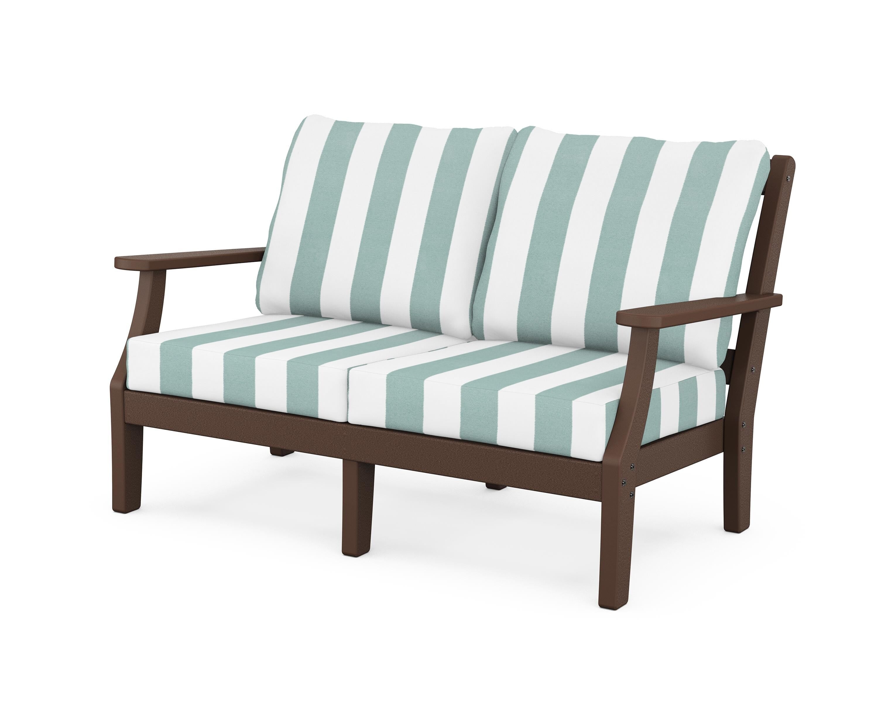 Martha Stewart by POLYWOOD® Chinoiserie Deep Seating Loveseat in Mahogany / Cabana Stripe Glacier Spa
