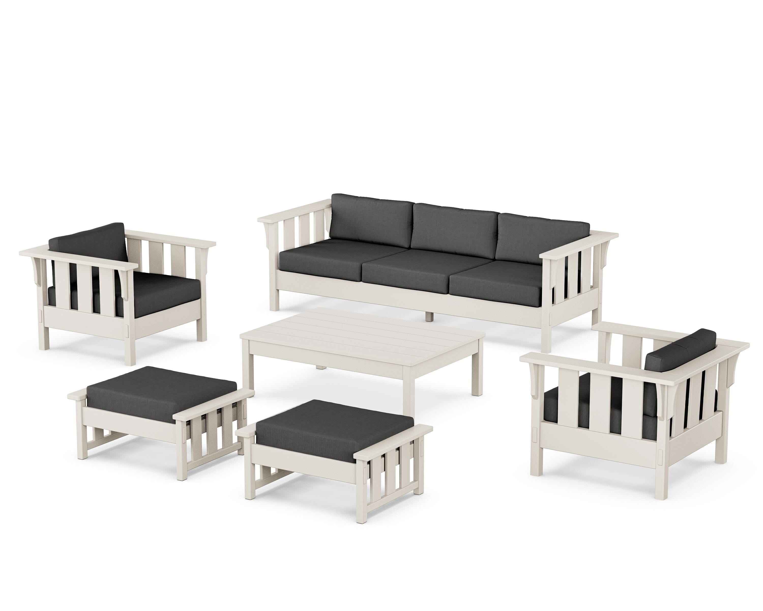 Martha Stewart by POLYWOOD® Acadia 6-Piece Lounge Sofa Set in Sand / Spectrum Carbon