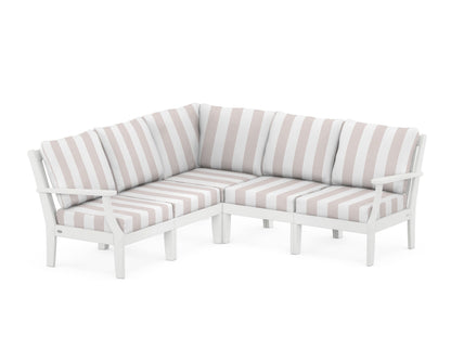 POLYWOOD® Braxton Modular 5-Piece Deep Seating Set in White / Cabana Stripe Dune Burlap
