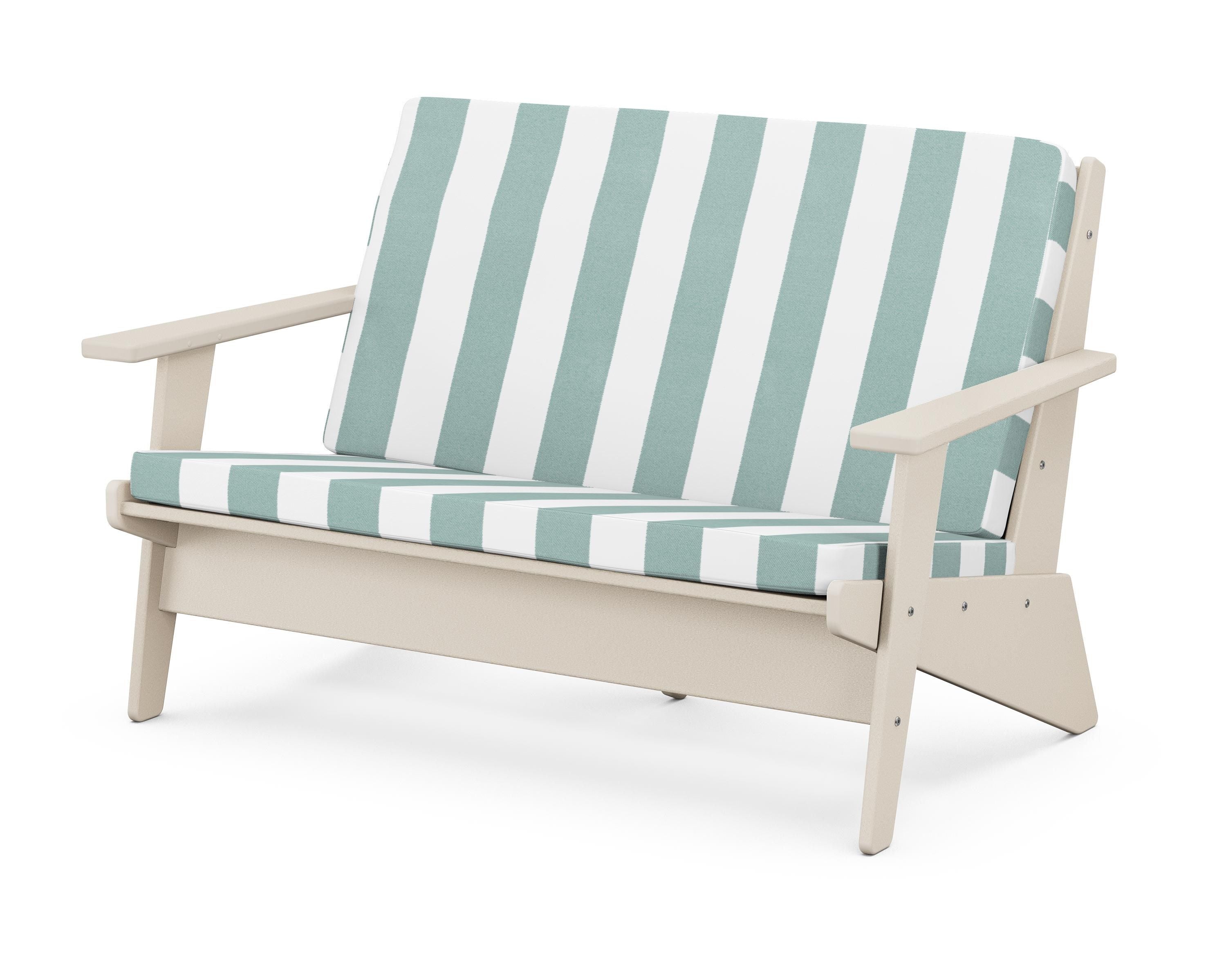 POLYWOOD® Riviera Modern Lounge Loveseat in Sand / Cabana Stripe Glacier Spa