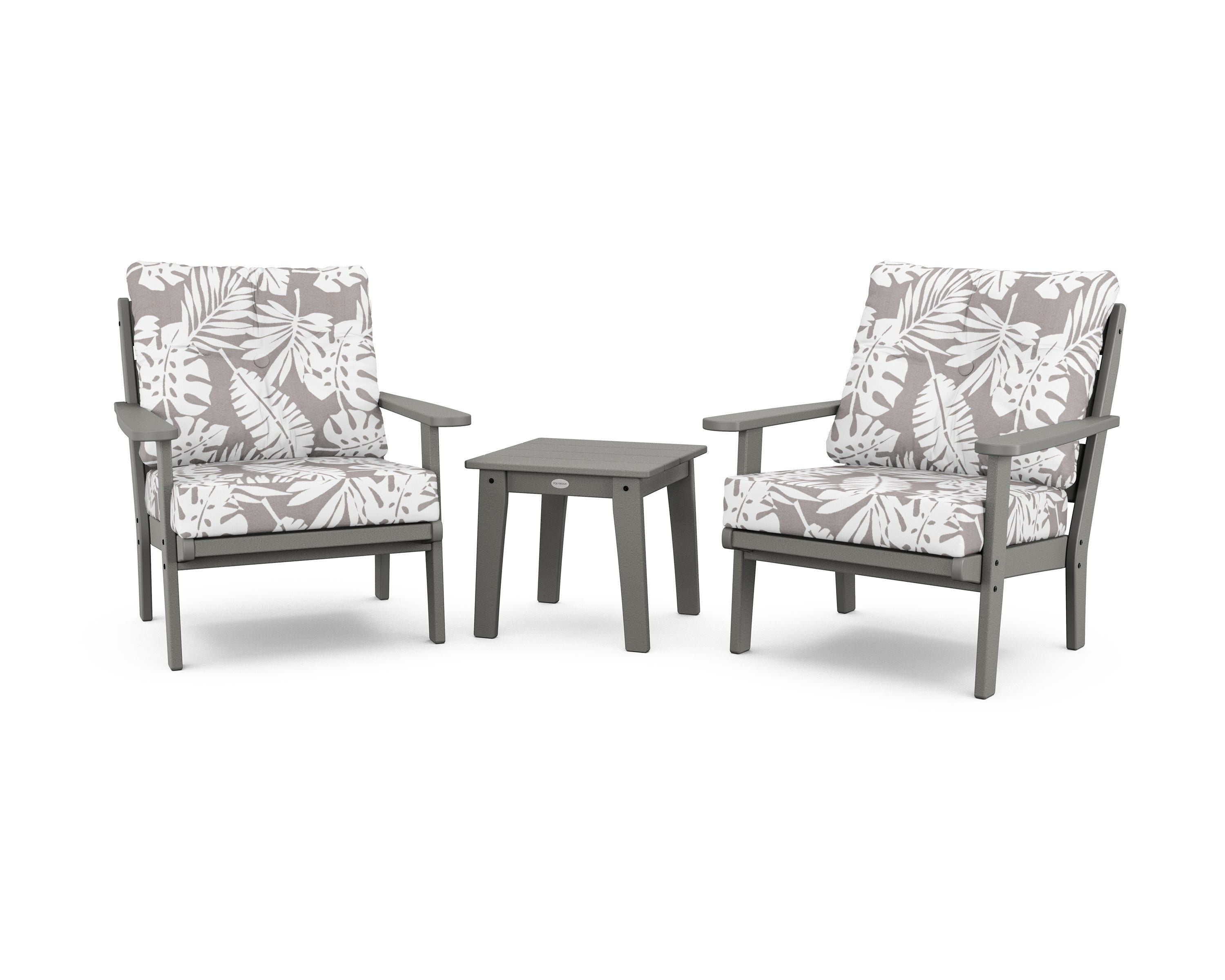 POLYWOOD® Lakeside 3-Piece Deep Seating Chair Set in Slate Grey / Leaf Grey Mist