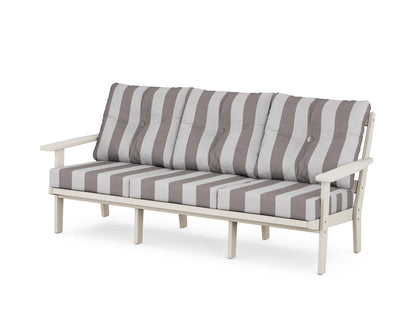 POLYWOOD® Oxford Deep Seating Sofa in Sand / Cabana Stripe Grey Mist