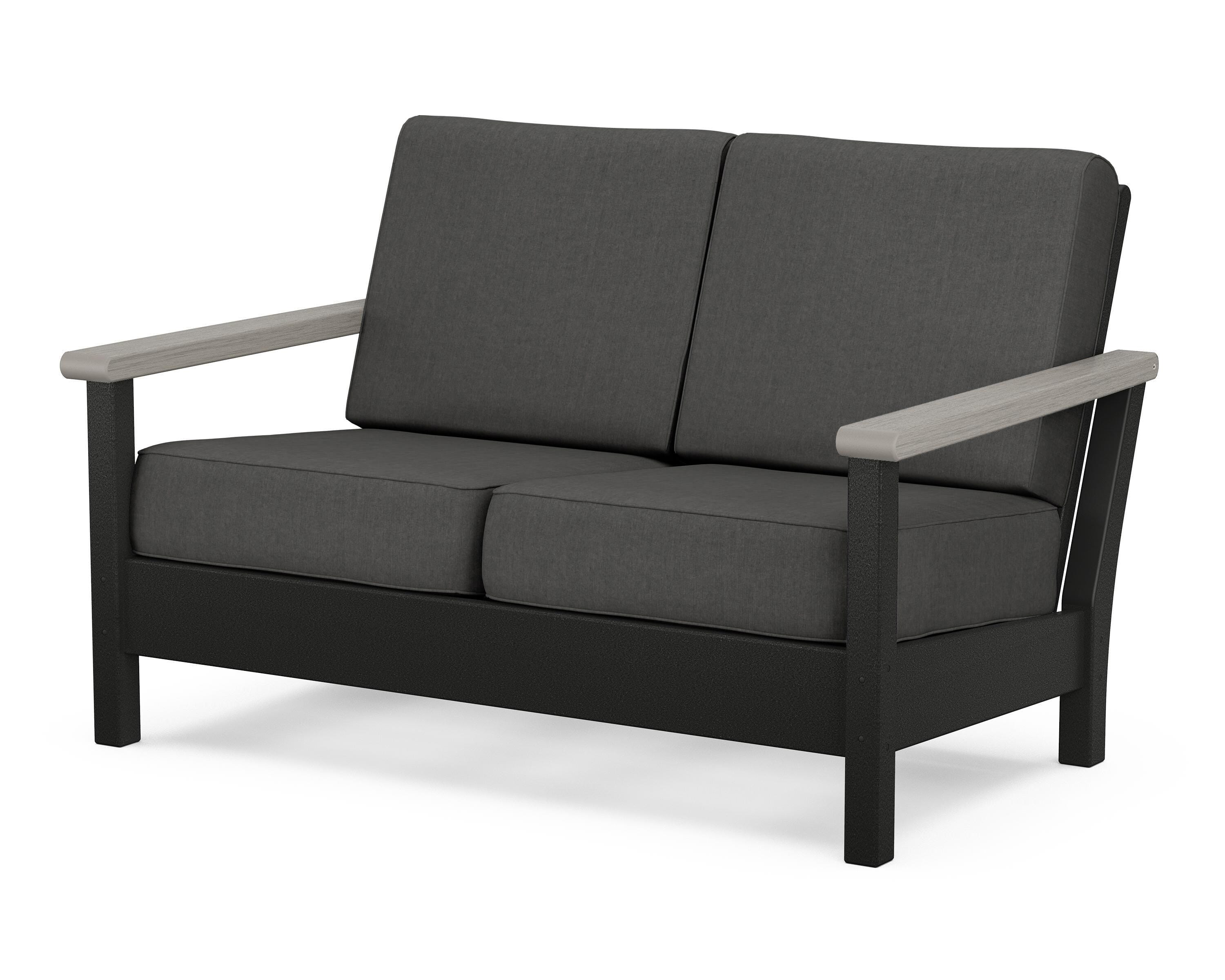 POLYWOOD® Harbour Deep Seating Loveseat in Black / Driftwood / Spectrum Carbon