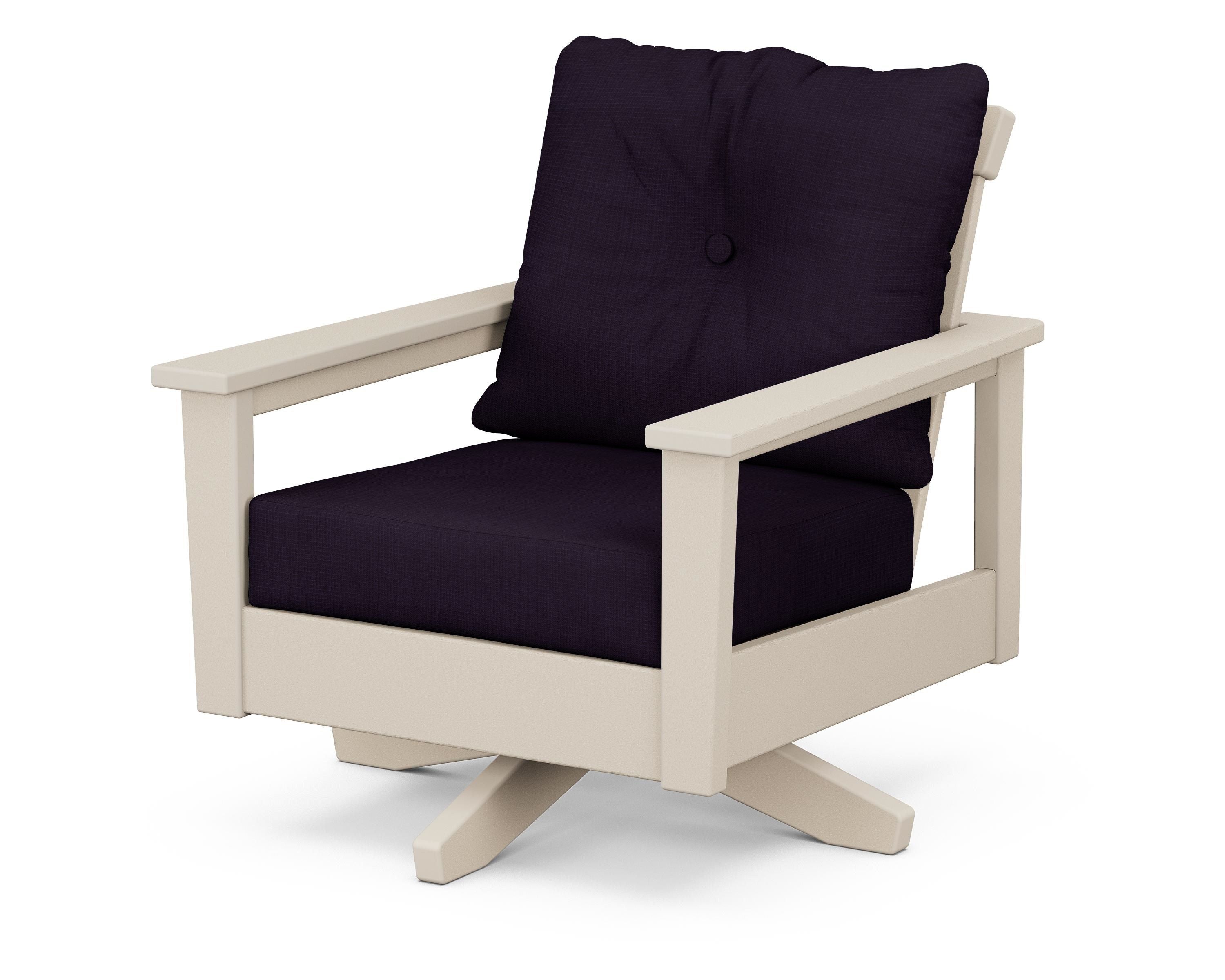 POLYWOOD® Prescott Deep Seating Swivel Chair in Sand / Navy Linen