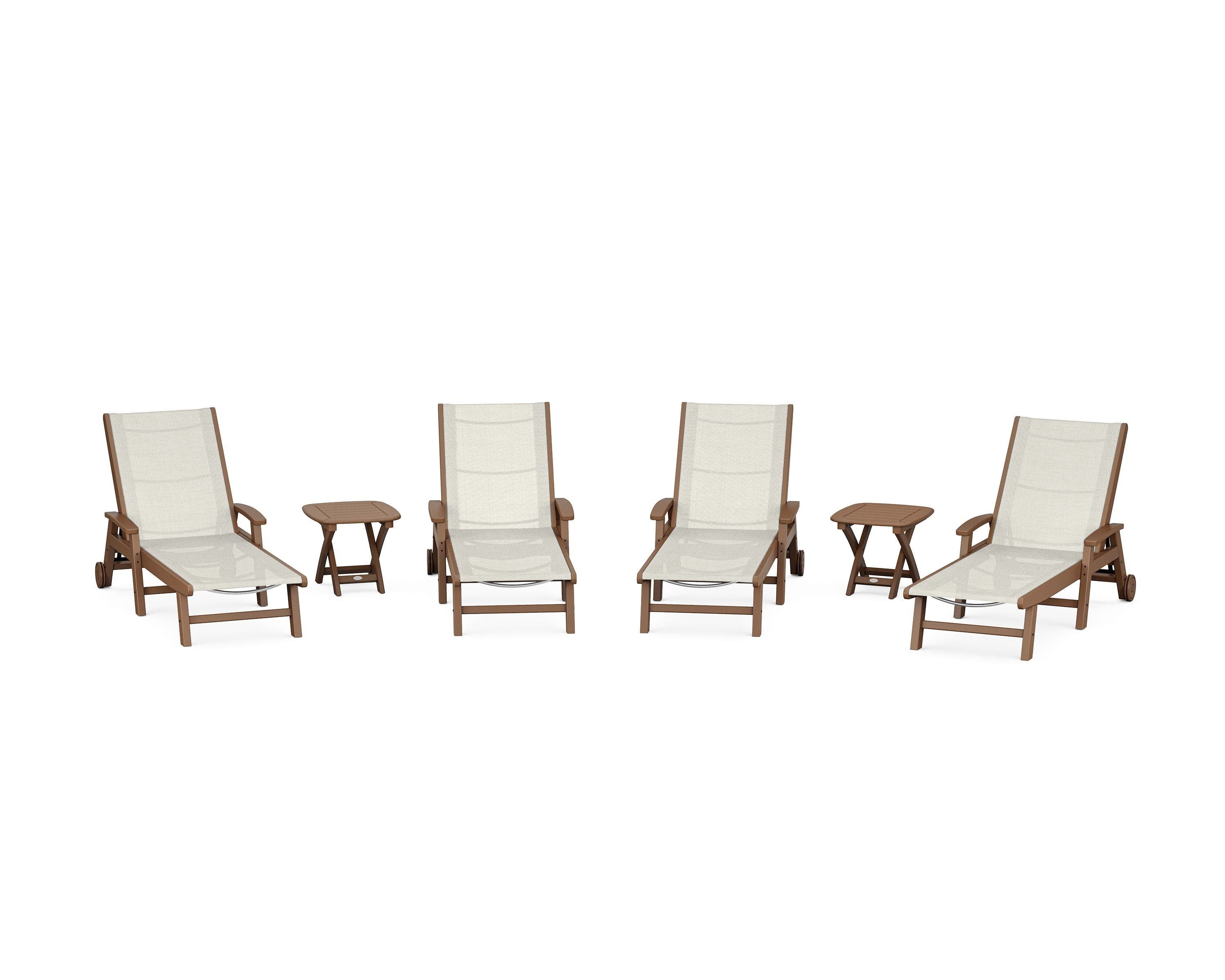 POLYWOOD® Coastal Chaise 6-Piece Set with Wheels in Teak / Parchment Sling