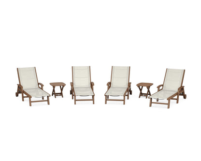 POLYWOOD® Coastal Chaise 6-Piece Set with Wheels in Teak / Parchment Sling