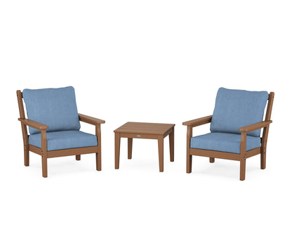 POLYWOOD® Chippendale 3-Piece Deep Seating Set in Teak / Sky Blue