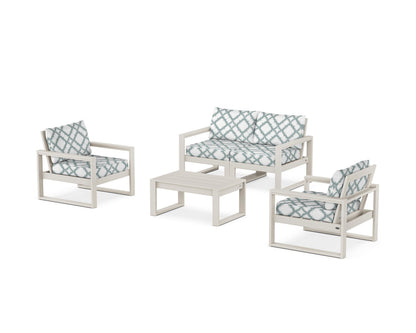 POLYWOOD® EDGE Sectional 4-Piece Deep Seating Set with Loveseat in Sand / Trellis Glacier Spa