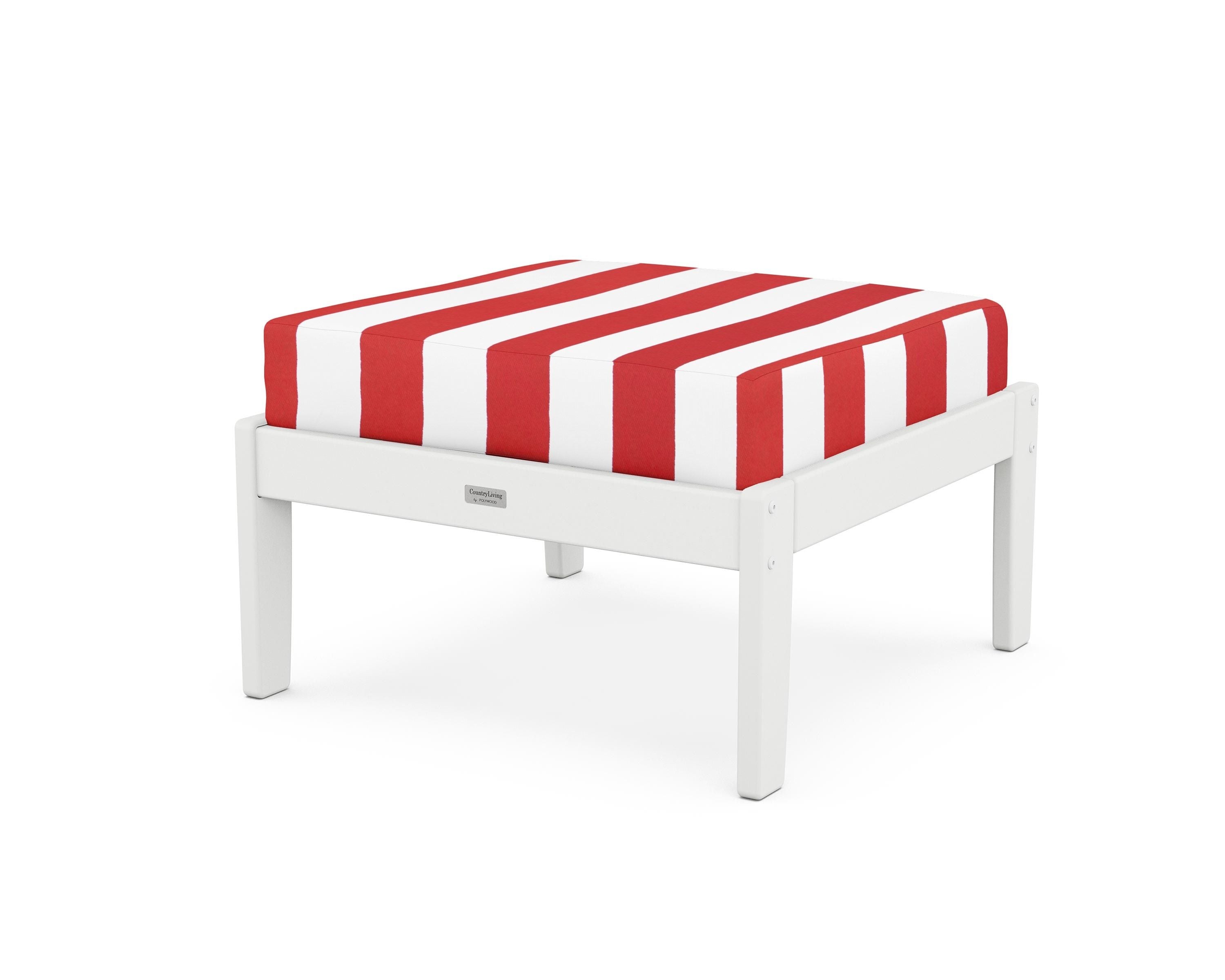 Country Living Cottage Deep Seating Ottoman in White / Cabana Stripe Crimson