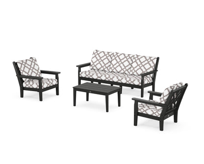 POLYWOOD® Chippendale 4-Piece Deep Seating Set with Sofa in Black / Trellis Grey Mist