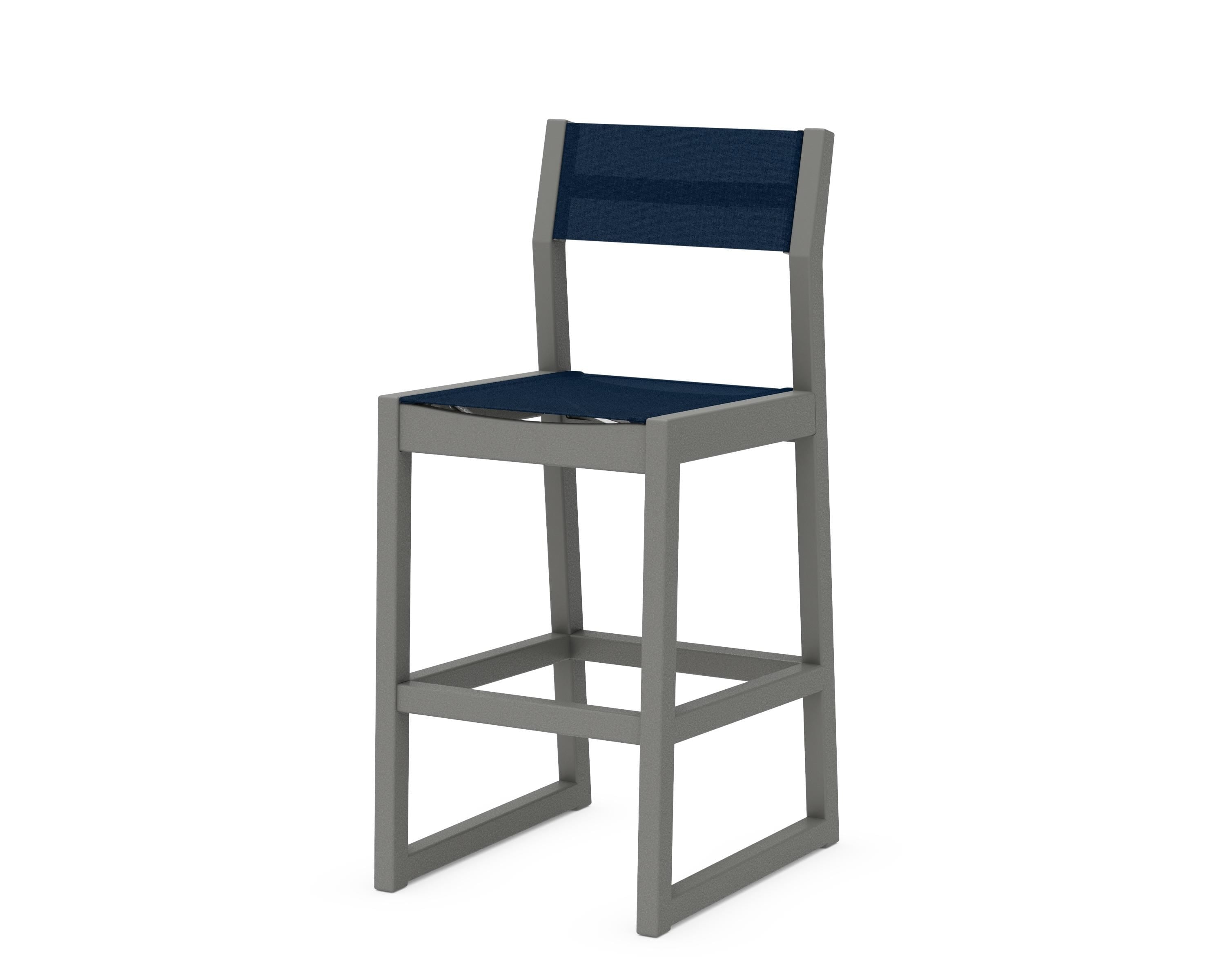 POLYWOOD® EDGE Sling Bar Side Chair in Slate Grey / Navy Blue Sling