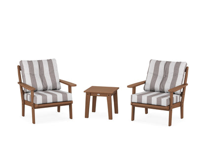 POLYWOOD® Mission 3-Piece Deep Seating Set in Teak / Cabana Stripe Grey Mist