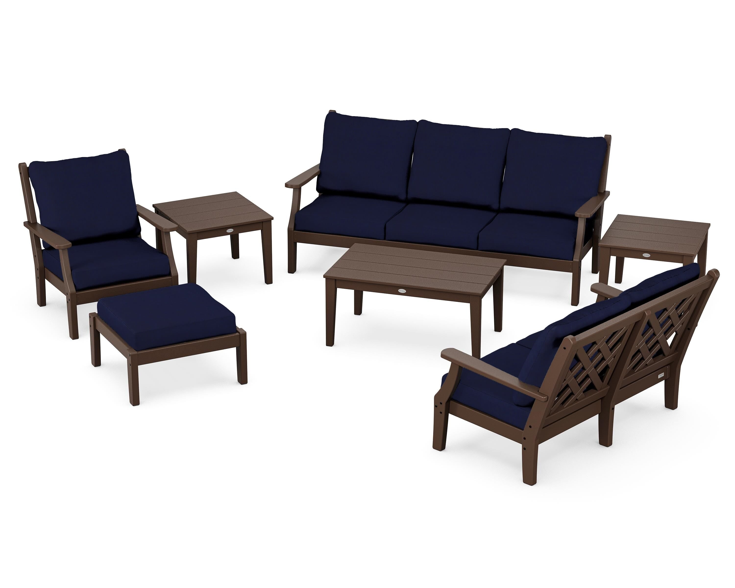 Country Living Wovendale 7-Piece Deep Seating Set in Mahogany / Navy