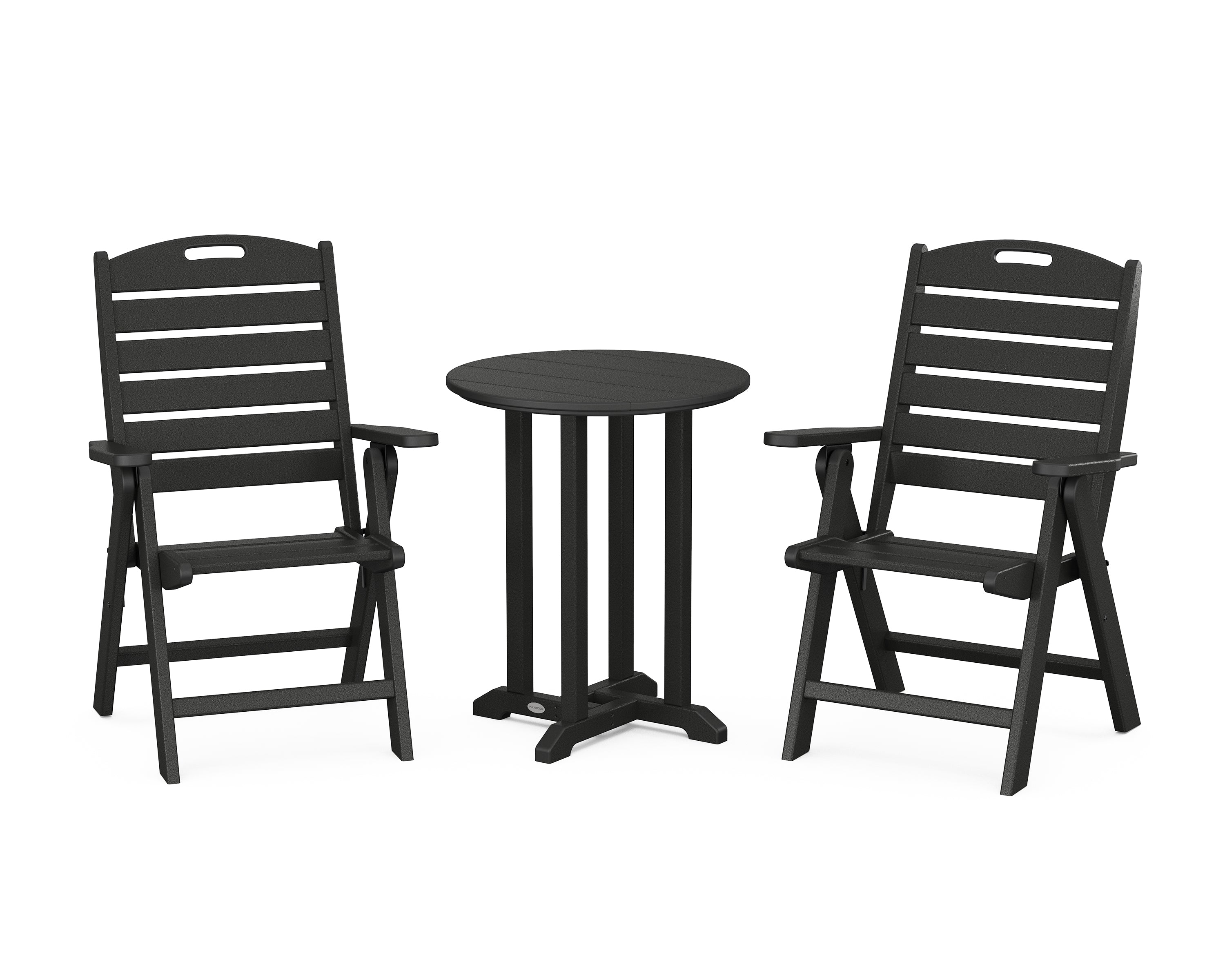 POLYWOOD® Nautical Folding Highback Chair 3-Piece Round Bistro Dining Set in Black